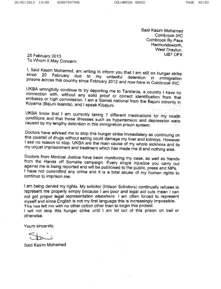 HOS was asked by Said  to publicise this letter. Its co-signed by supporting prisoners